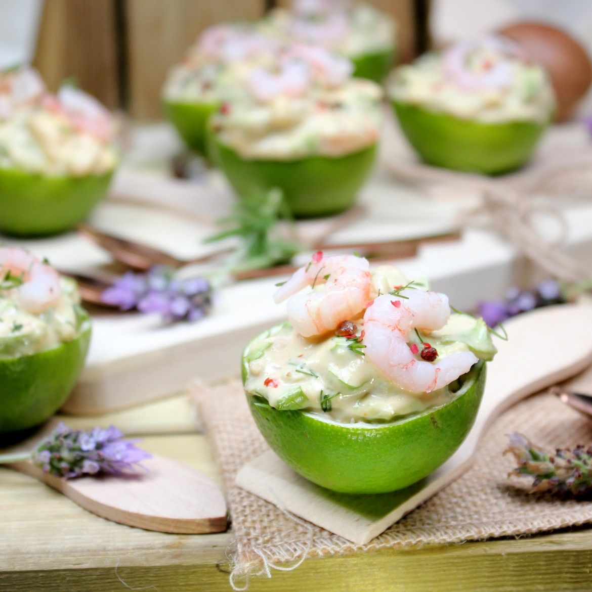 Stuffed Limes with shrimp cocktail
