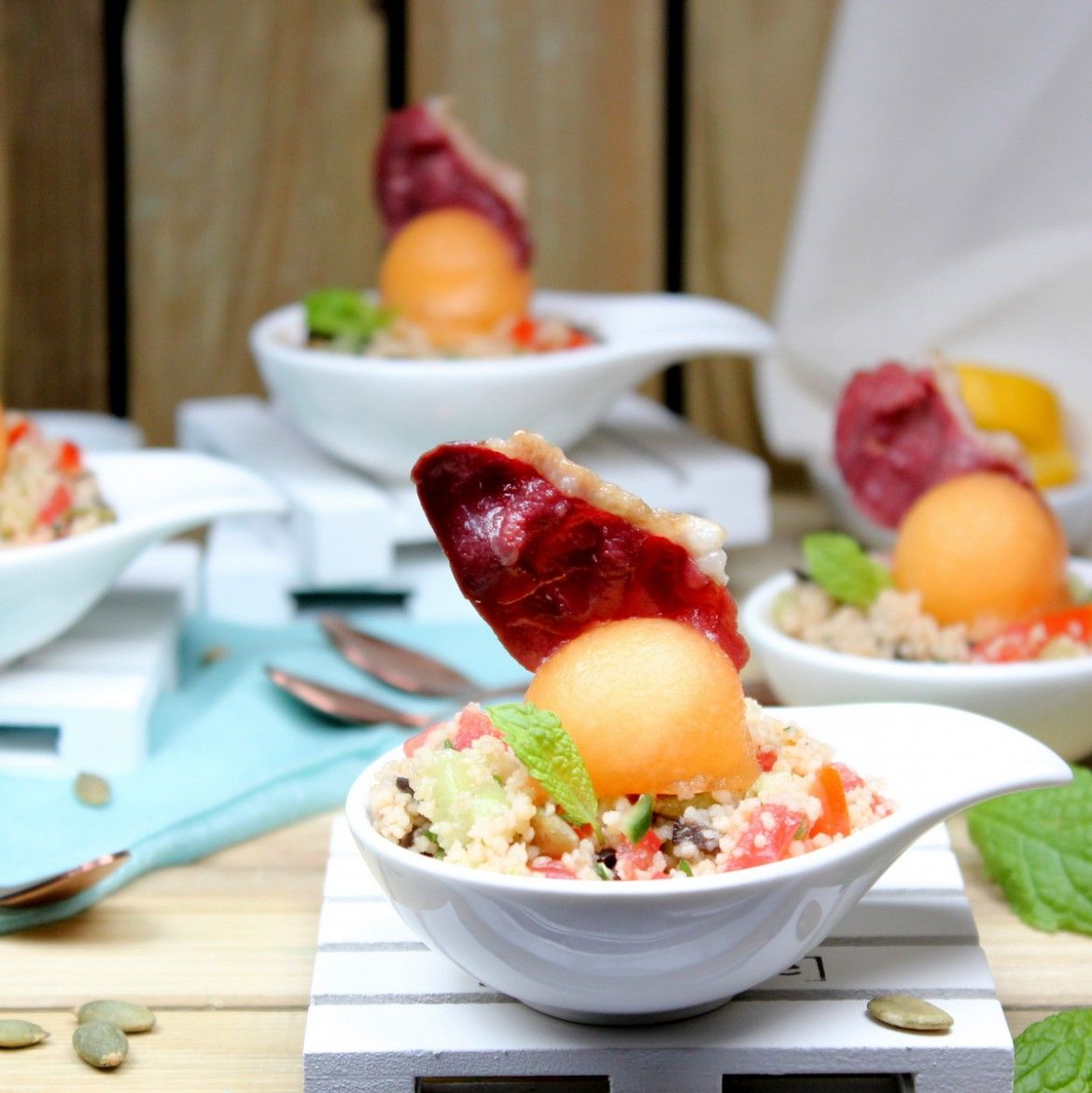 Melon with cured duck ham